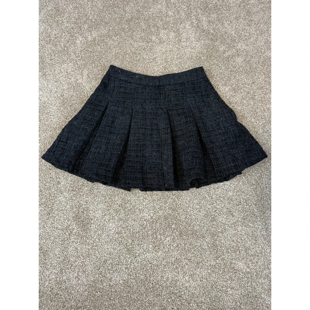 Dazy Black Metallic Tweed Pleated Skort Womens XS High Waist Skirt Sparkle Party
